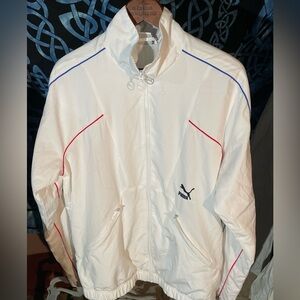 Puma Men's Windbreaker in White with Red and Blue Highlights